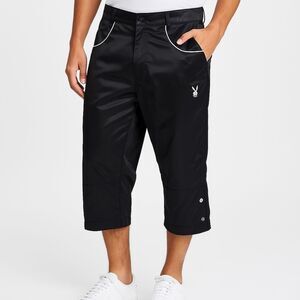 Playboy M Pants Black SatinStyle Capri White Piping Y2K Streetwear Festival